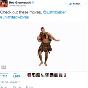 Gronk doing his best Fred Flinstone impression for his followers.
