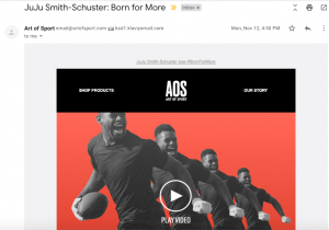 Art of Sport's marketing email featuring content from NFL star Juju Smith-Schuster.