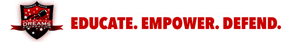 Defending Dreams Foundation Logo. Educate. Empower. Defend