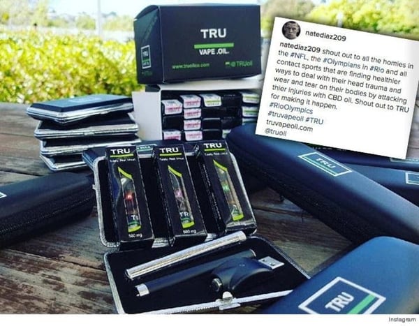 UFC star Nate Diaz making a post for his sponsor, TRU Vape Oil.